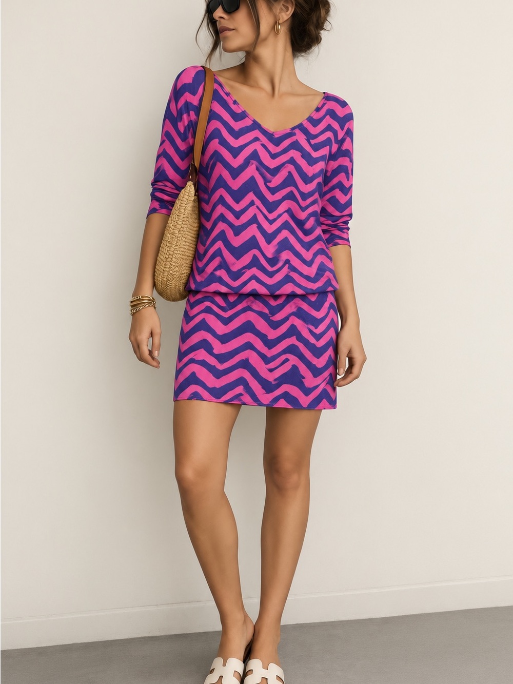 VINTAGE LILLY PULITZER Y2K PINK & PURPLE CHEVRON DRESS